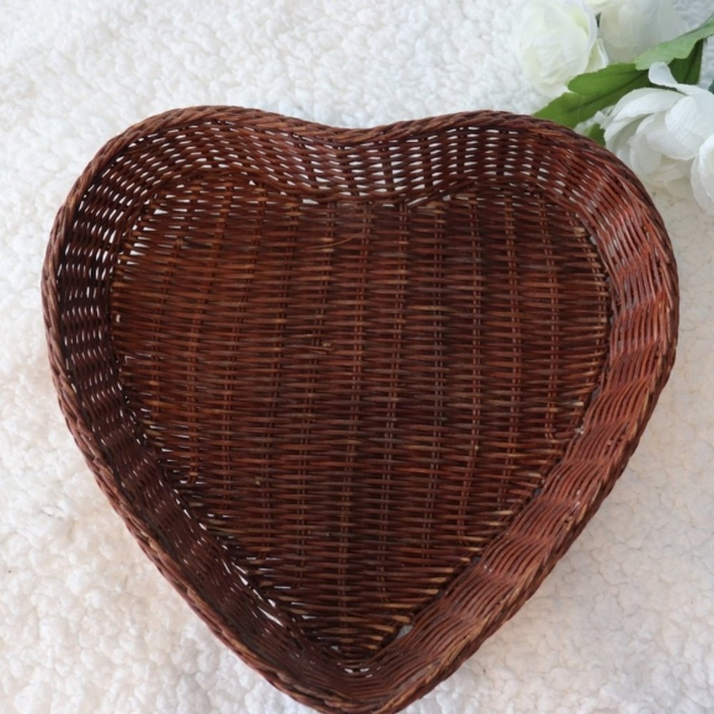 Heart Shaped Dark Brown Woven Wicker Basket